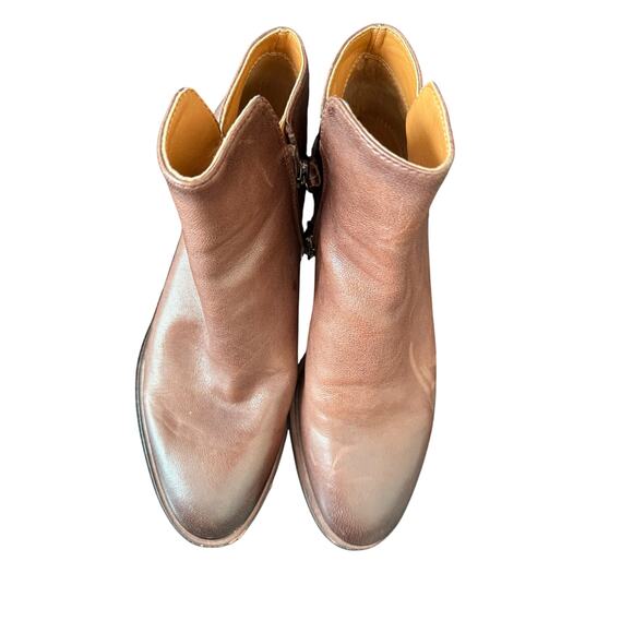 Franco Sarto Brown Leather Ankle Boots Women’s Size 7 Zip Side Low Heel Booties - Picture 3 of 6